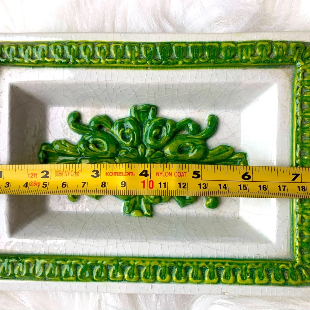 Green and White Decorative MCM Vintage Italian Dish Made In Italy